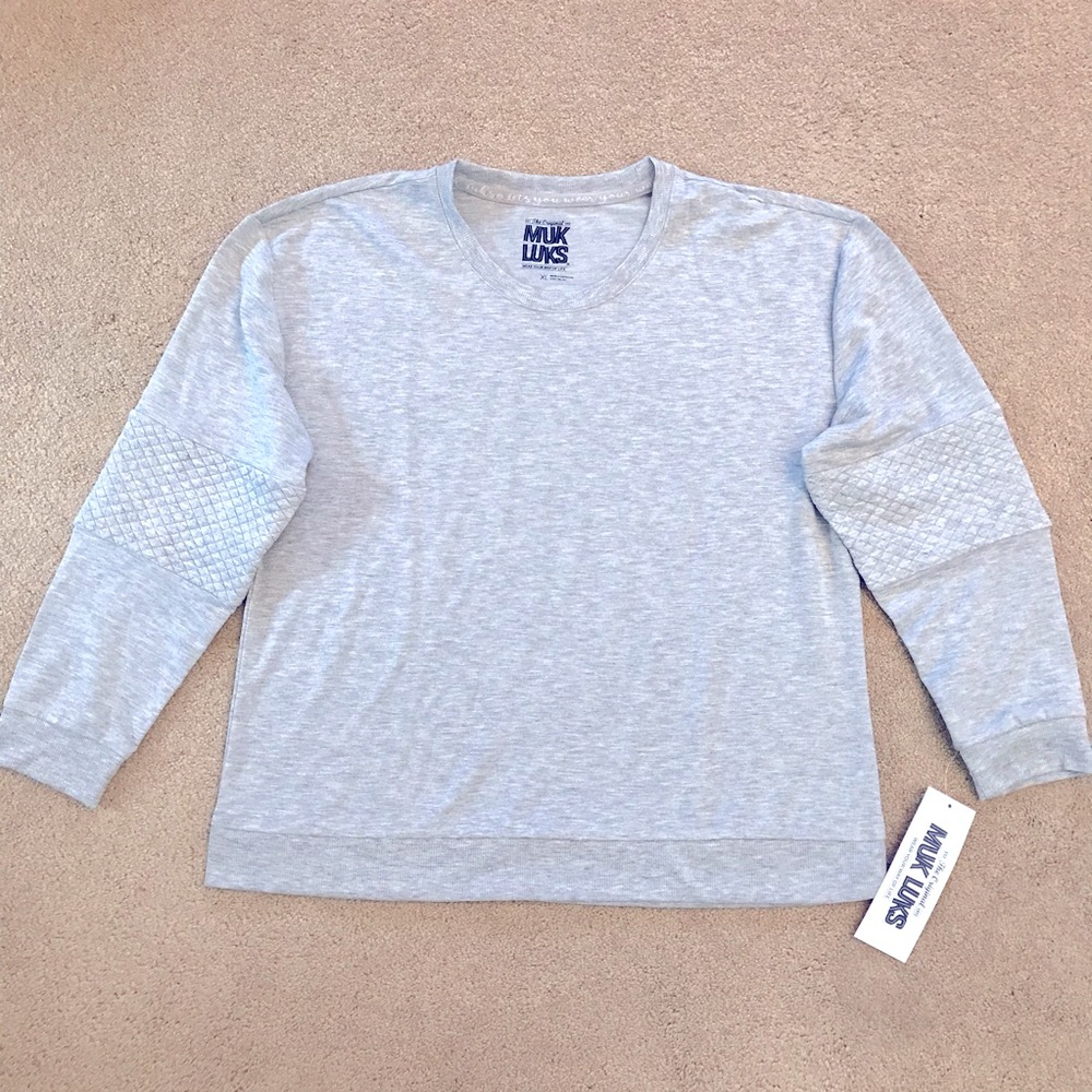 Muk Luks NEW Long Sleeve Comfort Tee Size XL Grey Relaxed Fit Utility Lounge